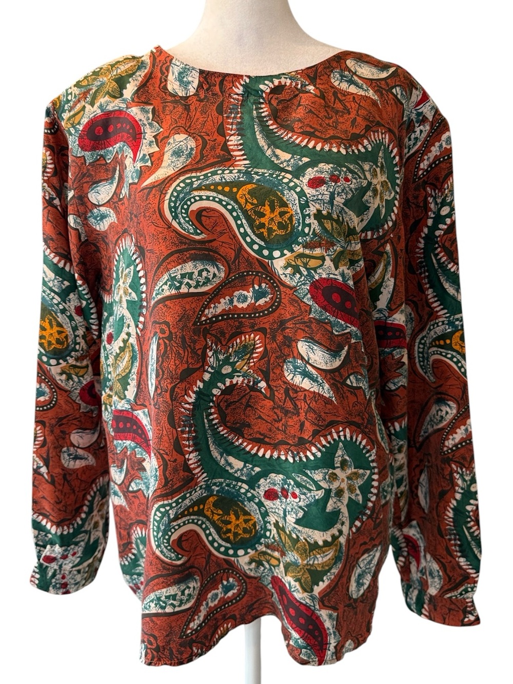 Vintage Oscar de la Renta Expressions Silk Paisley Boho Long Sleeve Blouse Large